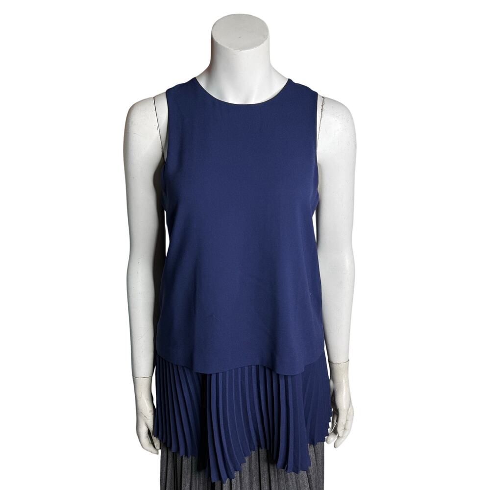 Theory Top Women's Small Blue Anatasia-Winslow Crepe Pleated Tiered